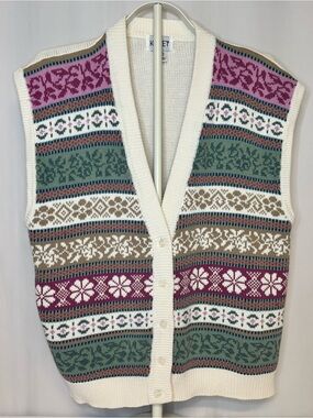 VTG Koret Pastel Fair Isle Snowflake Knit Sweater Vest CottageCore Retro Grandma